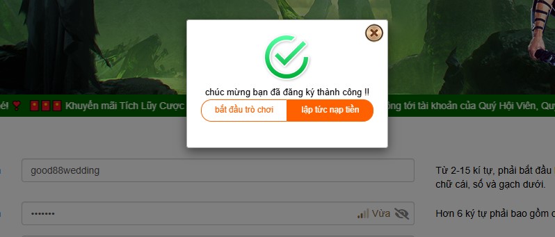 Hoàn tất đăng ký bạn sẽ nhận được thông báo như trên màn hình