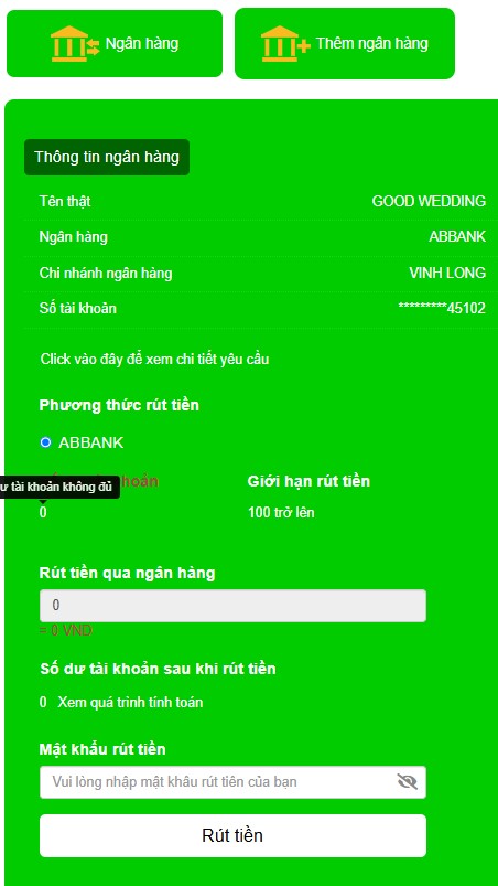 Xác nhận số tiền cần rút và hoàn tất giao dịch rút tiền Good88